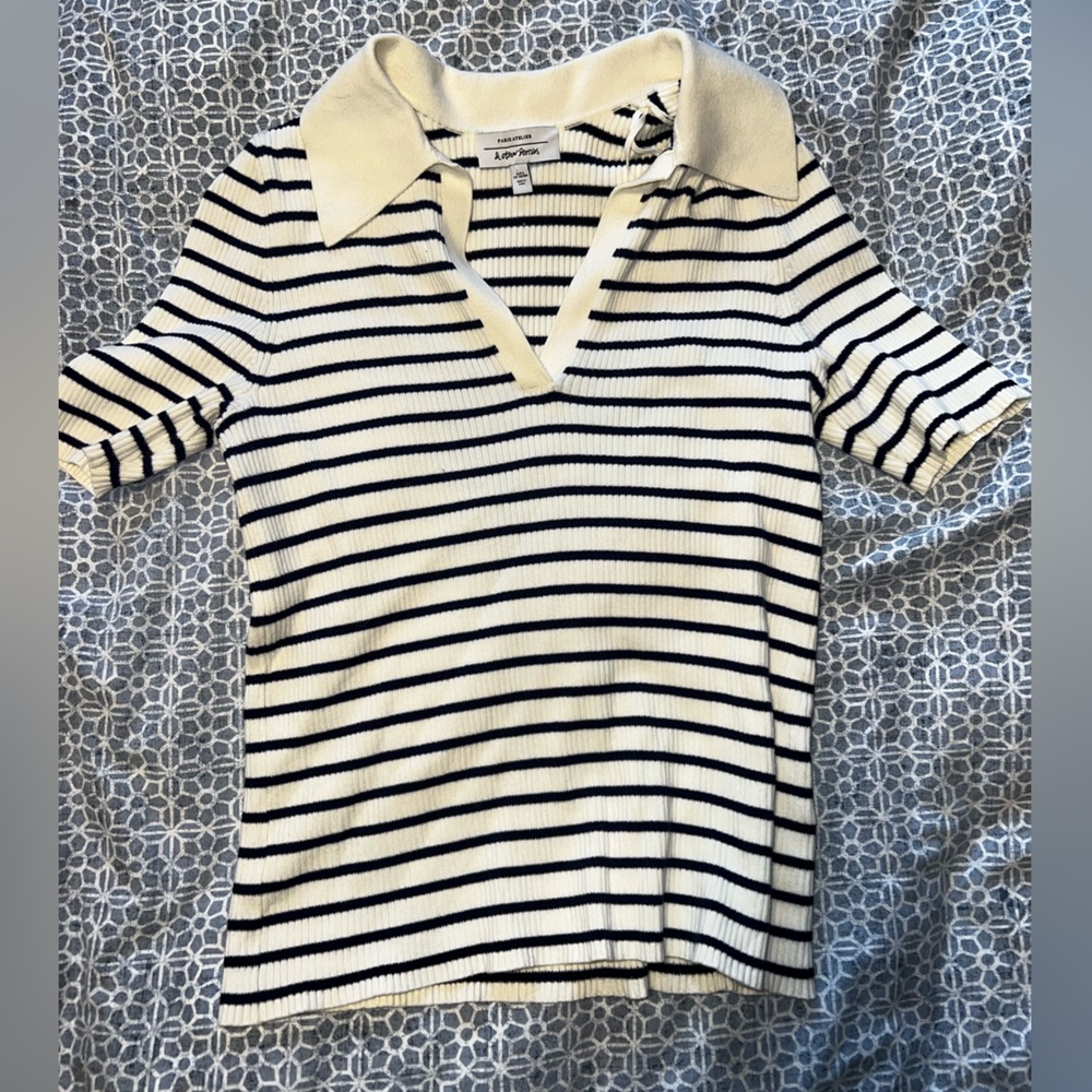 & Other Stories Navy and Cream Striped Sweater